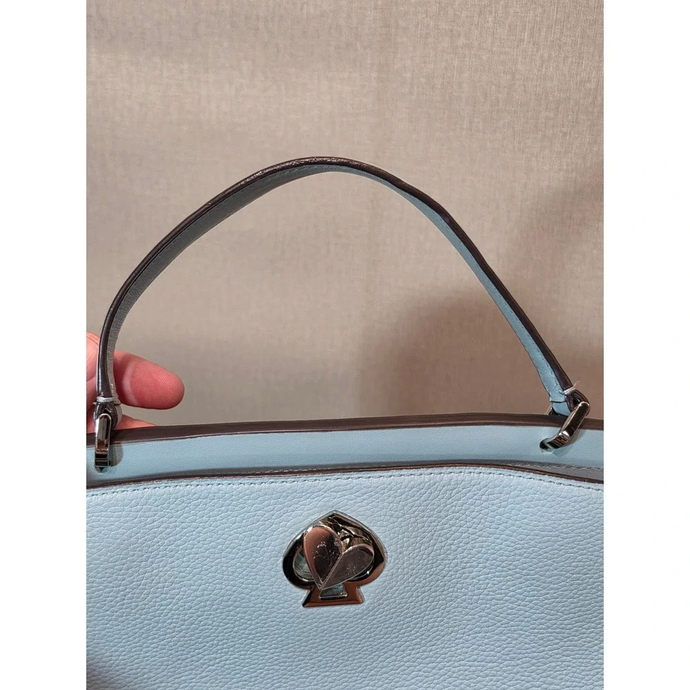 Kate Spade Nicola Twistlock Satchel Light Blue Pebbled Leather Handbag Silver HW